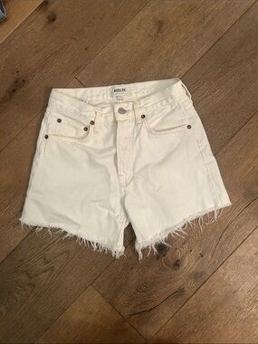 Agolde Parker Long White Frayed Hem Shorts Size 23